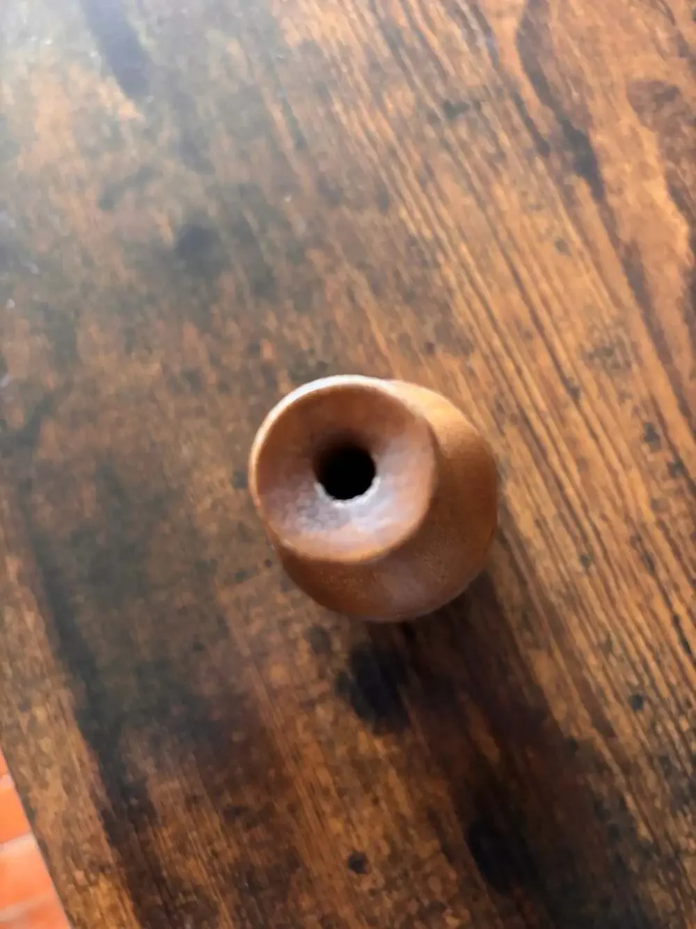 Hand Carved Wooden Bud Vase with Geometric Pattern